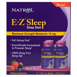 Natrol, E-Z Sleep, Sleep Shot, Maximum Strength Melatonin, Mixed Berry, 4 Pack, 1.9 oz (56 ml)