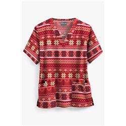 STYLE # H400HSR UA Holiday Sweater Red Women's 2-Pocket V-Neck Print Scrub Top