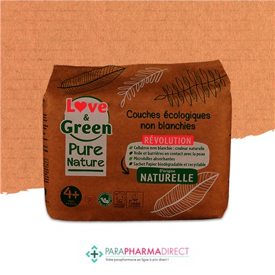 Love&Green Pure Nature - Couches Écologiques Non Blanchies - Taille 4+ - 9 à 20kg - 35 couches