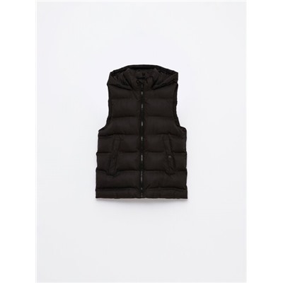 LONG QUILTED GILET WITH HOOD