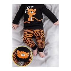 Denokids Tiger Kaplan Desnli Erkek Bebek Siyah Tayt-Pantolon CFF-22S1-139