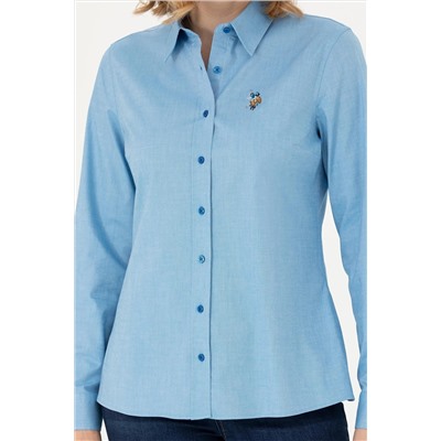 Kadın Kobalt Mavi Uzun Kollu Basic Gömlek