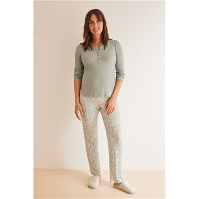 Pijama largo "maternity" flores verde