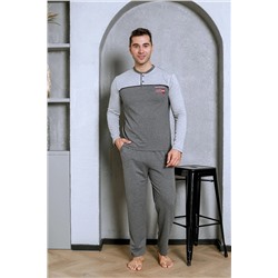 AHENGİM Man Erkek Pijama Takımı Iki Iplik Önü Robalı Pamuklu Mevsimlik M70162281 1-2-10001225