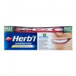 DABUR Toothpaste Herb’l Smokers Зубная паста для курильщиков в комплекте с зубной щеткой 150г