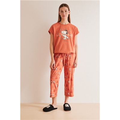 Pijama Capri 100% algodón Snoopy naranja
