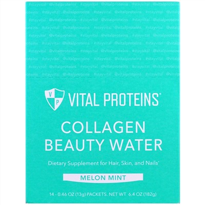 Vital Proteins, Вода для красоты с коллагеном, дыня с мятой, 14 пакетиков, 13 г (0,46 унции) каждый