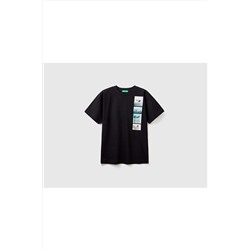 United Colors of BenettonErkek Çocuk Siyah Beach Baskılı T-shirt Siyah