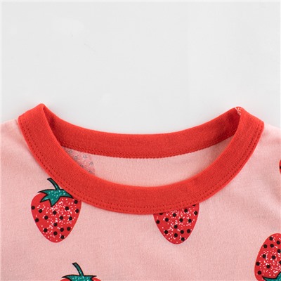 27 Корейская версия детской одежды 2023, летняя новая футболка с короткими рукавами клубничного цвета для девочек