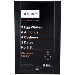 RXBAR, Протеиновые батончики, Шоколад и морская соль, 12 батончиков, 1,83 унции (52 г) каждый