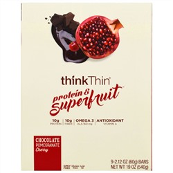 ThinkThin, Протеиновые мультифруктовые батончики, со вкусом шоколада, граната, вишни, 9 батончиков по 2,12 унции (60 г)