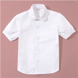 Белые рубашки для девочек, хлопчатобумажный отворот с короткими рукавами