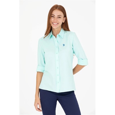 Kadın Su Yeşili Uzun Kollu Basic Gömlek