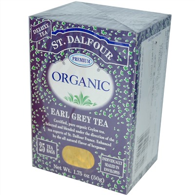 St. Dalfour, Органический чай Earl Grey, 25 чайных пакетов, 1.75 унций (50 г)