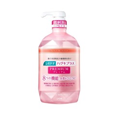 LION Ополаскиватель для полости рта премиум-класса Systema Haguki Plus вкус персика и розовых цветов без спирта с дозатором 900 мл