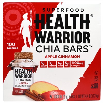 Health Warrior, Inc., Superfood батончики Chia, яблоко и корица, 5 батончиков, 0.88 унций (25 г)