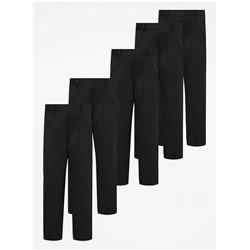 Black Half Elastic Boys School Trouser 5 Pack