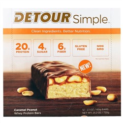 Detour, Simple, Батончики с Сывороточным Белком, Карамель-Арахис, 12 батончиков по 2,1 унции (60 г) каждый