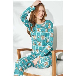 Siyah İnci Yeşil Koala Desenli Örme Pijama Takımı 7633