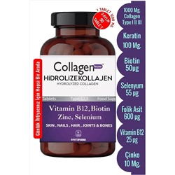 Collagen For You Hidrolize Kolajen Type 1-2-3 Keratin-çinko -folik Asit-selenium-biotin- Vitamin B12 1200mg.90 Tb. AlaCol1