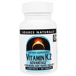 Source Naturals, Преимущества Витамина K2, 2,200 мкг, 60 таблеток