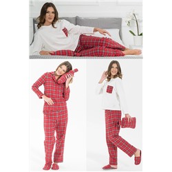 FOR YOU MODA 5'li Terlikli Kırmızı Ekoseli Pijama Takımı S26796