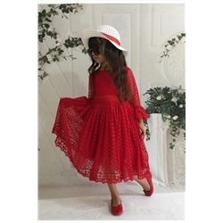 Mixie Kız Çoçuk Kırmızı Şapkalı Güpürlü Prenses Model Elbisesi 9252