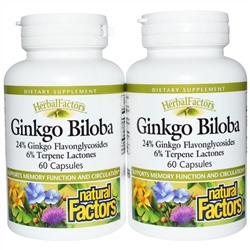 Natural Factors, Гинкго билоба, бонусная упаковка, 2 флакона, 60 капсул