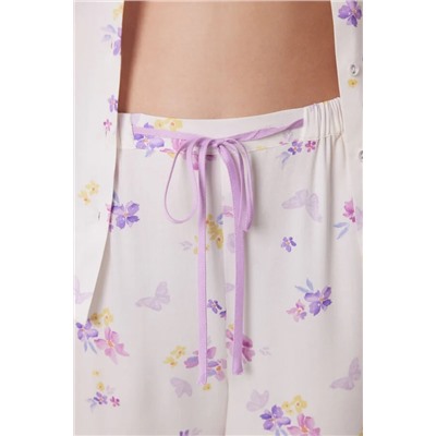 Pijama camisero soft touch blanco mariposas