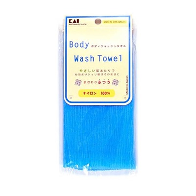 KAI Мочалка для тела Body Wash Towel средней жесткости, нейлон, голубая, в форме шарфа 30*100см