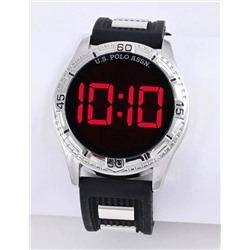MEN'S BLACK RUBBER AND SILVER LINK LED WATCH