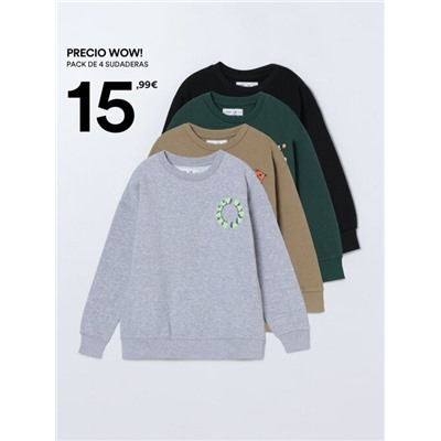 4-PACK OF CONTRAST PLAIN AND PRINTED SWEATSHIRTS