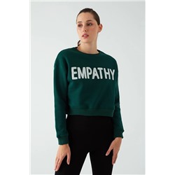 Zomers Kadın %100 Pamuk Empathy Nakışlı 3 Iplik Yeşil Sweatshirt MK-Z1