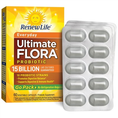 Renew Life, Непревзойденный растительный пробиотик для ежедневного применения, 15 миллиардов живых культур, 60 растительных капсул