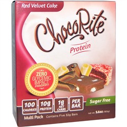 HealthSmart Foods, Inc., Батончики ЧокоРайт,  красный бархатный торт, 5 батончиков, по 5,6 унции (32 г) каждый