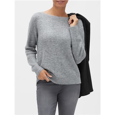 Ribbed Pointelle Boat-Neck Sweater