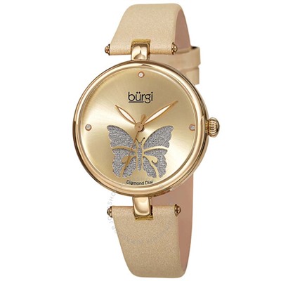 BURGI Pretty Butterfly Quartz Diamond Gold Dial Ladies Watch BUR233YG