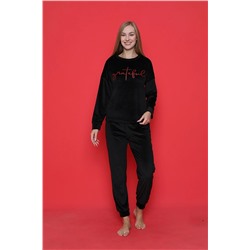 AHENGİM Woman Pijama Takımı Fransız Kadife Paça Kol Manşetli Mevsimlik W20462253 1-2-10001194