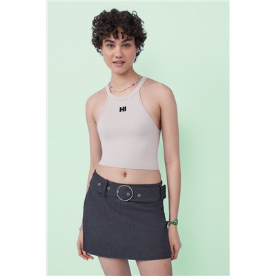 Crop top halter seamless gris