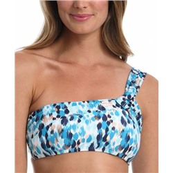 Aquamarine Abstract Seaglass Shirred Asymmetrical Bikini Top - Women