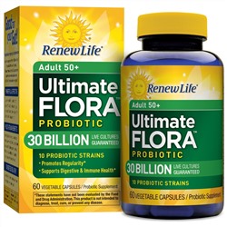 Renew Life, Ultimate Flora Probiotic, Adult 50+, 30 Billion Live Cultures, 60 Vegetable Capsules