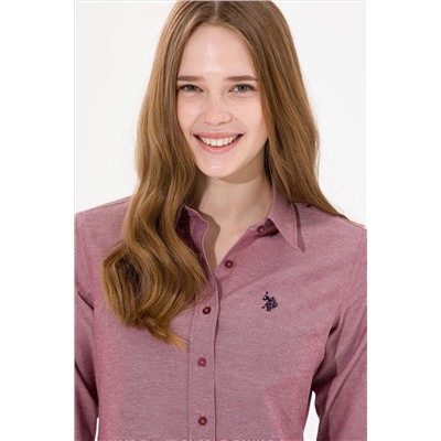 Kadın Bordo Uzun Kollu Basic Gömlek