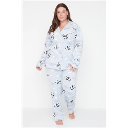 Trendyol Curve Mavi Desenli Örme Pijama Takımı TBBAW23AI00034
