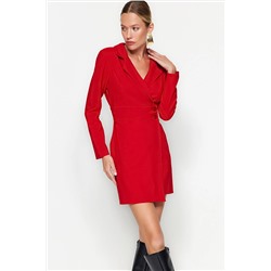 TRENDYOLMİLLA Kırmızı Düğme Detaylı Mini Dokuma Ceket Elbise TWOAW24EL00462