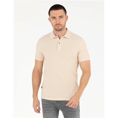 Bej Slim Fit Polo Yaka Basic Tişört