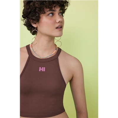 Crop top halter seamless marrón