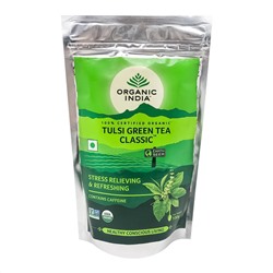 ORGANIC INDIA Green tea Tulsi Зеленый чай Тулси для повышения общего тонуса организма и иммунитета 100г