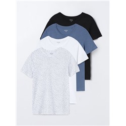 PACK OF 4 CONTRASTING COLOURED T-SHIRTS WITH A ROUND NECKLINE
