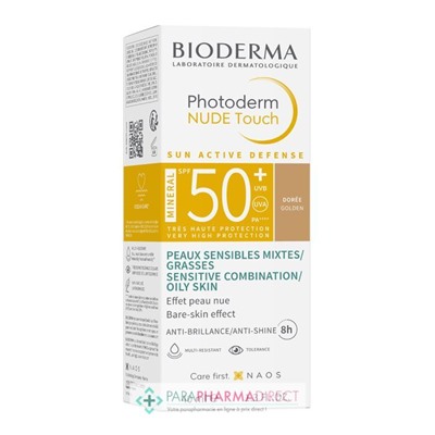 Bioderma Photoderm Nude Touch SPF50+ - Teinte Dorée - Peaux Sensibles Mixtes / Grasses 40ml