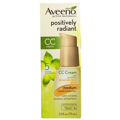 Aveeno, Active Naturals, Положительный сияющий крем CC, SPF 30, средний, 2,5 жидк. унц. (75 мл)